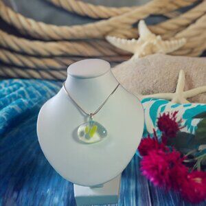 Festival style bright green one of a kind artisan handmade fused glass necklace